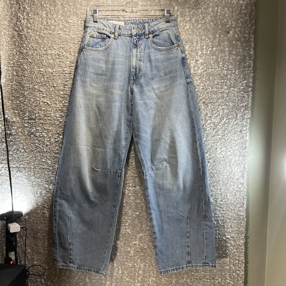Zara Women's Blue High Rise Loose Wide Leg Palazzo Baggy Denim Jeans Size‎ 2
